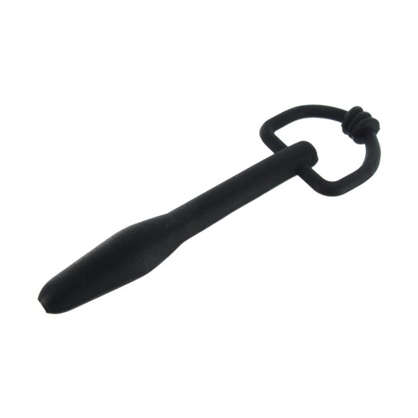 This sexy black penis plug affords you the sensations of urethral play with a material that is flexible and lightweight. The high-quality silicone bends with your body and the D-ring at the end lets you retrieve the plug with ease. A thru-hole leaves this cock toy open at both ends so that it can even be worn during ejaculation or urination. Measurements: 0.42 inch max insertable width