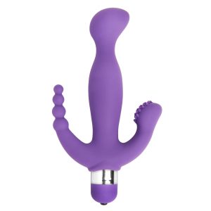 Ecstasy times 3 The Amethyst Triple Stimulation Vibe features 7 powerful modes of vibration speeds and patterns that are transmitted through each piece of this decadent vibe. The ingenious design allows for three areas of stimulation: massage your G-spit with the tip of the curved shaft