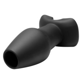 This darkly sexy anal plug has a thrilling feature that allows unrestricted access to their innermost areas The hollow plug is made of a semi-rigid