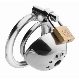 Lock up his dick in solitary confinement His cock will not be getting any attention while it is trapped in this intensely constricting chastity device. Yank his cock and balls through one of the two base rings
