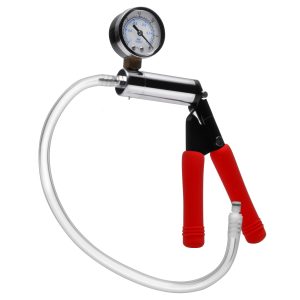 This is no ordinary penis pump The Deluxe Steel Hand Pump is constructed with heavy duty metal and chrome detail and designed with you in mind. Our signature pumping system is equipped with a built-in pressure gauge to monitor intensity