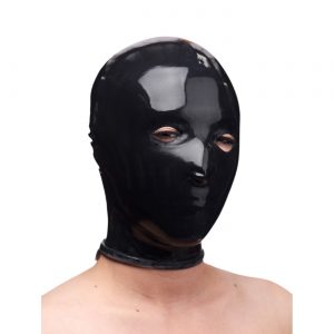 It is hard to describe the feeling a rubber mask inspires. Bondage enthusiast are going to really like this one. This restrictive and sensual hood has two eye and two small nostril holes without a mouth hole. The skin tight hood practically seals the mouth making very difficult to speak. Its can really be considered a gag. The nose holes are small making breathing slightly more difficult