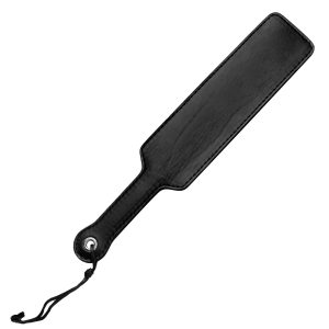 Sigma Alpha Spank" em with this classically modeled black leather fraternity paddle. This paddle is made from two pieces of thick latigo leather sewn together. The spanking surface area is 11" by 3" provided you with quite a sting on each swing Paddle also has a leather loop used for hanging or to wrap around your wrist while your spanking your bad little sub.