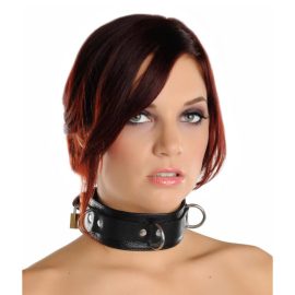 This Strict Leather Collar is built for comfort and durability. It consists of a two inch wide strap of soft leather folded over for the wearer" s comfort and a reinforcing heavy duty one inch strap. For extra security it incorporates locking buckles. Fits necks 13-19 inches