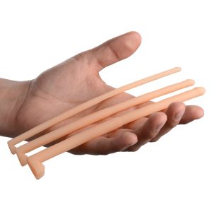 These penis-shaped sounds give you three options to play with. Work your way up from the small urethral insert to the large to experience unique sensations of pleasure. An increase in size occurs halfway down each shaft. They are textured with a bulbed head and veins