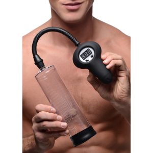 Draw massive amounts of blood into your penis to increase size and sensitivity This powerful male sex toy uses a digital pump and gauge to create and measure pressure within the cylinder. One easy-to-use button turns the suction on or off