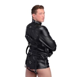 Completely restrain your sub to have your way with them This unisex straight jacket allows you to trap your plaything with classic medical play fetish wear. Just slip your partners arms into the heavy-duty