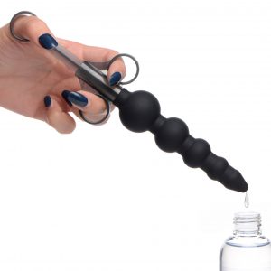 Precise lubricant application meets pleasure in this beaded lube launcher. The 4 bulbs gradually increase in size to prep you in more ways than one The plunger is designed for one-handed ease of use. With the convenient finger loops you can fill the applicator with whatever liquid you want and inject with one simple thrust. The XL size holds over twice the amount of lube of most launchers