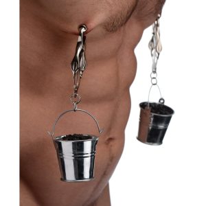Put your submissive or slave through a unique torment with a set of nipple clamps that allow you to add weight in an unusual way In the style of butterfly clamps