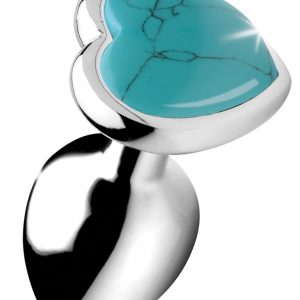 Revitalize your booty with the positive energy of this genuine heart-shaped Turquoise Gem butt plug! The real Turquoise gem embedded in the base of this metallic butt plug adds a splash of blue to your backdoor