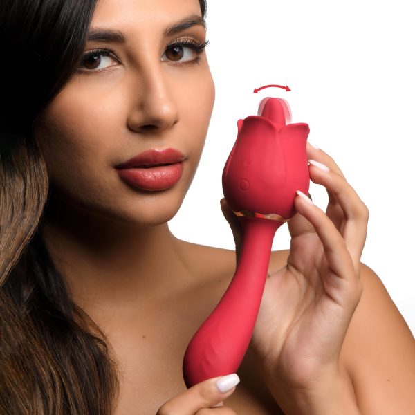 This Regal Rose vibrator offers both oral simulating pleasure as well as G-spot targeting stimulation! Parting the silicone rose petals is a luscious