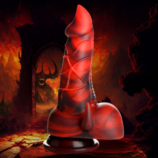 Are you ready to be ravaged by one of the underworld's own devils? This red and black demonic dong has a terrifying shape that is not of this mortal realm! The tapered tip helps make insertion easier