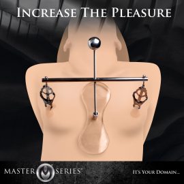 Take nipple play to the next level with The Tower of Pain. A simple yet very efficient design to help you squeeze and pull on your subs nipples. The Tower of Pain includes to two Japanese Clover Clamps at each end of the rod. Once claps are attached to their nipples